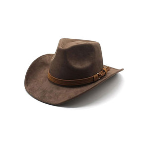 Brown Nonwoven Felt Cowboy <b>Hat</b> With Leather <b>Band</b> And Buckle - Product Image 1