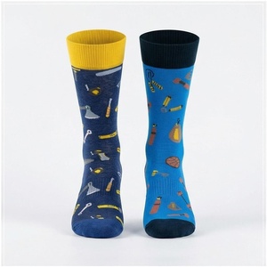 Crew <b>Socks</b> Blue Patterned Print Breathable Spandex <b>Polyester</b> Adult Casual Summer <b>Socks</b> - Product Image 1