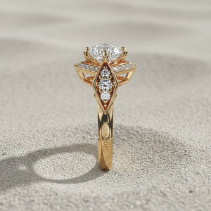 Anillo de Compromiso con Diamante Cultivado en Laboratorio Stonewels, Oro de 14K, Engaste de Garras, Estilo Art Deco, Halo Geométrico, Estilo Vintage, Certificado OEM ODM - Product Image 2