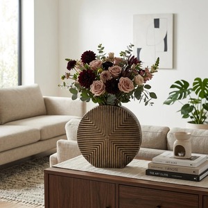 Vase mural en céramique, motif géométrique rond, décor brun bronze - Product Image 3