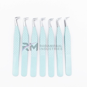 Pince à cils RABIAMIRAAL INDUSTRIES en acier inoxydable, pointe lisse, outils de précision, revêtement poudré bleu clair, pointe argentée - Product Image 1