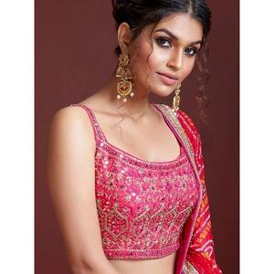 Lehenga choli ปักเลื่อมสีชมพูที่น่าทึ่งด้วยผ้าไหม Chinon - Product Image 1