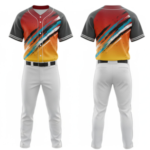 Ensemble de maillots de baseball personnalisés sublimés pour hommes, manches courtes, 100 % polyester, évacuation de l'humidité, toutes saisons, pantalon blanc avec braguette boutonnée - Product Image 1