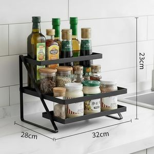 Moderno Estante de Metal Negro de 2 Niveles para Especias, Organizador de Almacenamiento para Encimera de Cocina - Product Image 3