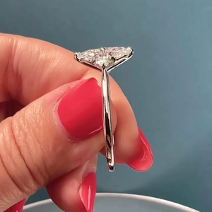 Marquise 3.50tcw Lab Diamond Engagement Ring-Three <b>Stone</b> Pear Side Stones 18k Gold Plated Luxury Party Ring - Product Image 3