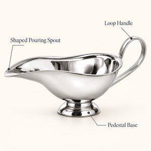 Soupière en acier inoxydable avec poignée, finition miroir, base sur piédestal pour table à manger - Product Image 1