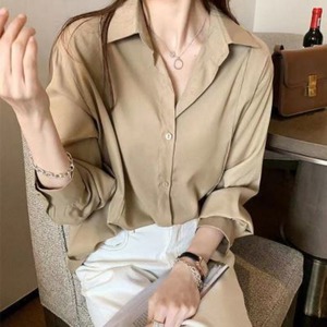 เสื้อเชิ้ตแขนยาวผู้หญิง คอปกพับได้ สีพื้น สไตล์ลำลอง ติดกระดุม สำหรับฤดูใบไม้ผลิและฤดูใบไม้ร่วง เหมาะสำหรับใส่ทำงานหรือใส่ลำลอง - Product Image 4