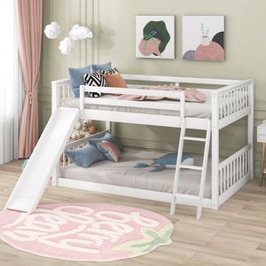 Cama litera blanca doble sobre doble con tobogán y escalera convertibles, camas infantiles, SKU antiguo GX000708AAK - Product Image 1