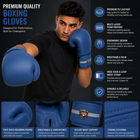 Gants de boxe portables professionnels Dumela International en cuir véritable bleus, personnalisables, haute qualité, pour entraînement vertical