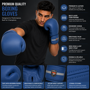 Guantes de Boxeo Azules Portátiles Profesionales Dumela International, Cuero Genuino, Personalizables, Alta Calidad, Entrenamiento Vertical - Product Image 6