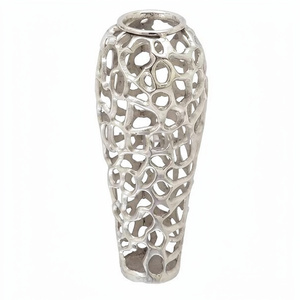 Silver Color Tall Flower <b>Vase</b> Aluminum Metal Decorative Gifting Item Table Top Luxury Design High Quality <b>Unique</b> Classic <b>Vase</b> - Product Image 1