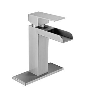Rubinetto da Bagno Monocomando a Cascata in Nichel Spazzolato, 1-3 Fori, con Piastra di Fissaggio per Lavabo - Product Image 2