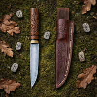 Couteau de camping Viking fait main, lame en acier à haute teneur en carbone OEM, couteau médiéval nordique EDC, cadeau, manche en bois, fourreau en cuir gravé