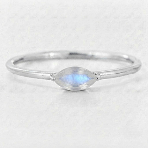 Rhaya Jewels Women's Elegant Rhodium Plated Sterling Silver Gemstone Marquise Cut Cab Moonstone Prong Setting <b>Dainty</b> Trendy <b>Ring</b> - Product Image 1