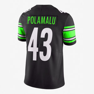 เสื้อฟุตบอลอเมริกันสีดำล้วนสำหรับผู้ชายไซส์ใหญ่ OEM สำหรับฤดูร้อน รับสกรีนโลโก้ แขนสั้น - Product Image 2