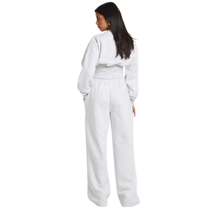 Women Cropped <b>Crewneck</b> Tracksuit Set Elastic Hem Sweatshirt Wide Leg Trouser High Waist Casual Two Piece Lounge Outfit Wholesale - Product Image 2