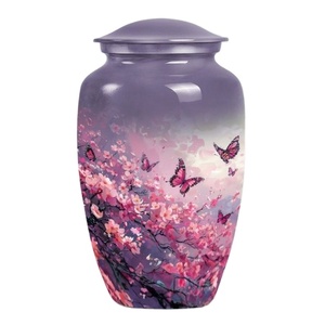 Hinged Lid Aluminum Urn for Human Ashes Adult Size - Attached Cover Metal Cremation Urn - Fixed Top <b>Memorial</b> <b>Vase</b> for Funeral - Product Image 1