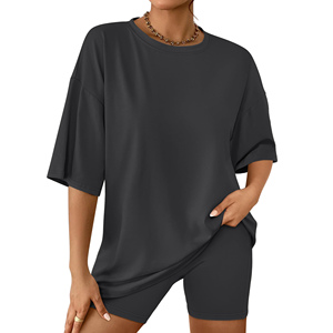 Women Oversized T-shirt Shorts 2-piece <b>Set</b> Women's Solid Pattern High Street Style Summer Fashion Custom Blank Women's <b>Sets</b> - Product Image 1