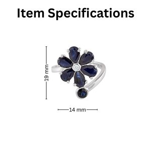Blue Sapphire and Diamond <b>Ring</b> with Prong Setting in Rhodium Plated 92.5 Sterling Silver - Product Image 5
