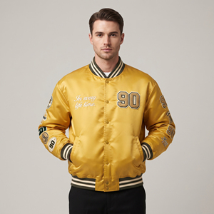 Veste de baseball en satin pour homme avec broderie, veste bomber en satin de soie de haute qualité, veste bomber matelassée en satin pour homme - Product Image 3