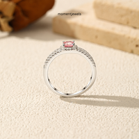 S925 Silberner Halo-Ring mit rosa Saphir und Moissanit-Edelsteinen im Oval- und Baguette-Schliff für Damen, Verlobungs- und Hochzeitsschmuck.