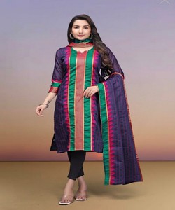 ชุดผ้าฝ้ายแฟนซีคันชีลายแจ็คการ์ด พร้อมผ้าคลุมไหล่ สไตล์ลำลอง ราคาขายส่ง เสื้อผ้าชาติพันธุ์ สีม่วง - Product Image 1