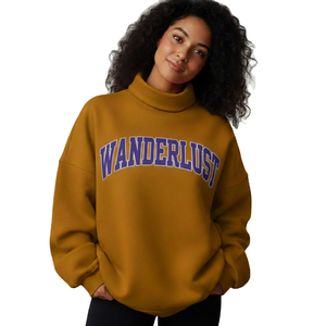 Sudadera Oversize de Cuello Alto para Mujer, Estampado Wanderlust, 100% Algodón Tejido, Manga Larga, Estilo Otoñal - Product Image 1