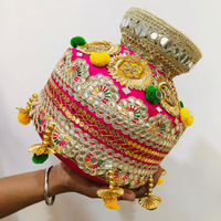 Kalash décoratif vintage pour mariages, fêtes Haldi, Sangeet et Mehndi - Centre de table en acier inoxydable et Gota Patti, écologique