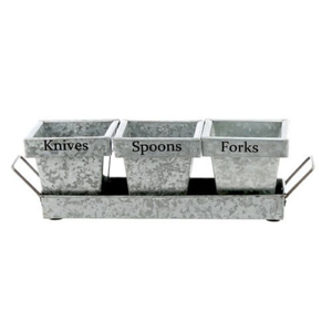 Farmhouse Style Galvanized Metal Double Utensil Holder <b>Caddy</b> With Wood Handle Dual Compartment Cutlery Organizer For <b>Kitchen</b> - Product Image 6