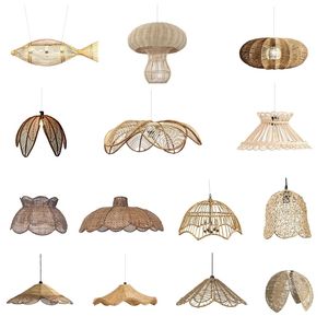NOVELTY SHAPE Lampshades For <b>Ceiling</b> <b>Lights</b>, Natural Feature Bamboo Rattan Lamp Shade <b>Flower</b> Pendant Lighting For Kitchen Island - Product Image 1