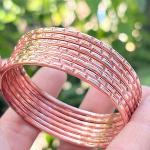 Belladec Handcrafted Textured <b>Copper</b> <b>Bangle</b> Set Stackable Artisan Bracelets Traditional Elegant Jewelry Boho Fashion Gift Women - Product Image 2