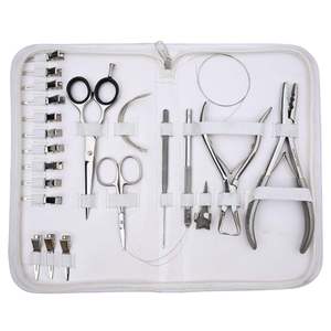 Kit d'outils pour extensions de cheveux avec pinces de sélection, ciseaux de barbier, mini-ciseaux, aiguilles courbées, accessoires de salon en métal, kit capillaire - Product Image 3