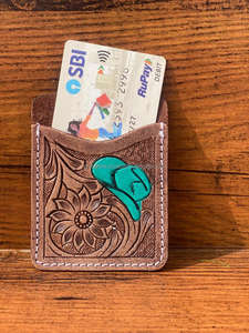 2025 nouveauté femmes usiné à la main en cuir Turquoise chapeau sacs à bandoulière et cuir usiné à la main poche ouverte porte-cartes ensembles - Product Image 4