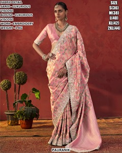 Sari traditionnel vert en viscose brodé Pauranik avec chemisier pour femme, longueur ras du sol, idéal pour les mariages - Product Image 5