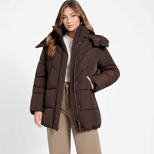 Veste matelassée gris clair pour femme, col montant, manches longues, fermeture éclair, vêtement d'extérieur d'hiver, couleur unie, longueur normale - Product Image 4