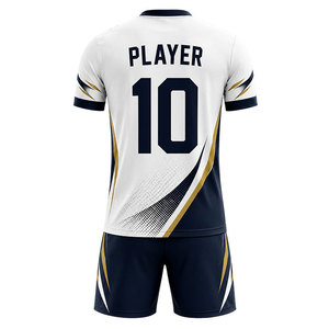 Ensemble d'uniformes de football blanc et marine de qualité supérieure avec accents dorés, kit de football respirant en polyester avec design personnalisé numéro 10 pour équipe - Product Image 2