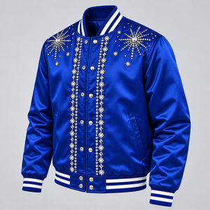 Mens Designer <b>Rhinestone</b> Satin <b>Jacket</b> Premium Shiny Crystal Decoration Stylish Bomber Coat Fashion Hip Hop Streetwear Luxury - Product Image 2