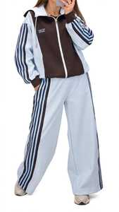 Ensemble de survêtement pour femme bleu clair à blocs de couleur, avec fermeture éclair, col montant, manches longues, coupe ample et pantalon de jogging sportif - Product Image 5