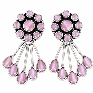 Pendientes de Mariposa con Piedra Rosa de Cuarzo en Corte Pera, con Engaste de Bisel Plateado Oxidado, de Fábrica Directa, de Moda, Venta al por Mayor para Mujer - Product Image 1