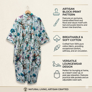 Bata Kimono de Algodón Gris Floral para Mujer, Manga Larga, Ropa de Dormir, Bata de Baño Larga con Cinturón Ajustable - Product Image 4