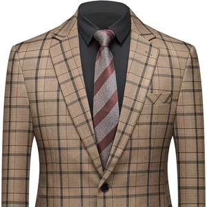 Costume 3 pièces pour homme, style britannique, à carreaux, 100% coton, tenue de cérémonie, double boutonnage, col mandarin, plissé, anti-plis, pour adultes - Product Image 5