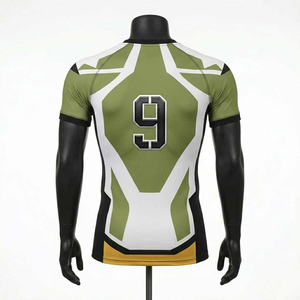 เสื้อฟุตบอลซับลิเมชั่นสำหรับผู้ชาย สีเขียว ขาว ดำ เบอร์ 9 ทรงพอดีตัว แขนสั้น ระบายเหงื่อได้ดี คอกลม ชุดกีฬาสำหรับผู้ใหญ่ - Product Image 2