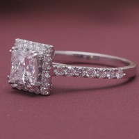 Bague de fiançailles et de mariage en argent sterling 925 massif, certifiée IGI, avec diamant de laboratoire taille princesse 1 carat et halo, pavé de luxe pour mariée