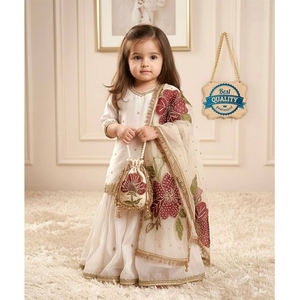 Robes élégantes pour mariage et soirée, en soie Gmy pure, ensemble Sharara pour enfants avec broderie et dupatta en organza - Product Image 1