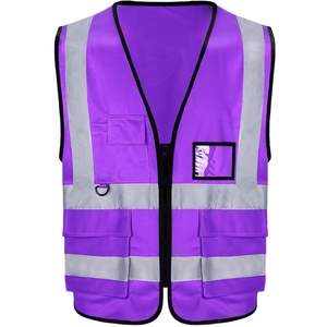 Chaleco de Seguridad Reflectante Morado 2026 para Hombre, Cuello en V, Cierre de Cremallera, Múltiples Bolsillos, Transpirable, Ropa Exterior Informal, Temporada de Primavera 2026 - Product Image 1