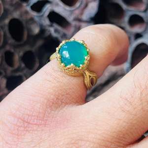 Anillo de Calcedonia Azul, Anillo Delicado de Latón, Anillo Corona, Anillo de Latón Dorado, Anillo Étnico Bohemio, Venta al por Mayor - Product Image 4