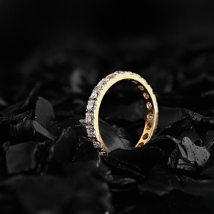 แหวนแต่งงานเพชรทรงกลมเพาะเลี้ยงแบบเต็มวง ประดับเพชรแบบพาเว่ ทองคำขาว 14K แหวนครบรอบสำหรับผู้หญิง ขายส่ง - Product Image 2