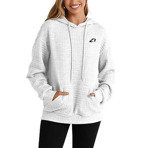 Custom Women <b>Waffle</b> Knit Hoodie Pullover Textured Fleece Sweatshirt with Kangaroo Pocket for Wholesale Thermal Hoodies Supplier - Product Image 6