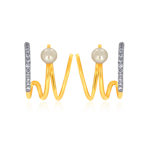 Pendientes de Perlas de Oro Amarillo de 14K para Mujer con Diamantes de Corte Brillante Redondo, Diseño Minimalista para Uso Diario - Product Image 1
