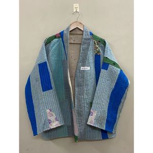 Handmade 100% Cotton Patchwork kantha <b>Kimono</b> <b>Jacket</b> Full Sleeve Shawl Collar Eco-Friendly Women's Wear <b>jacket</b> - Product Image 1